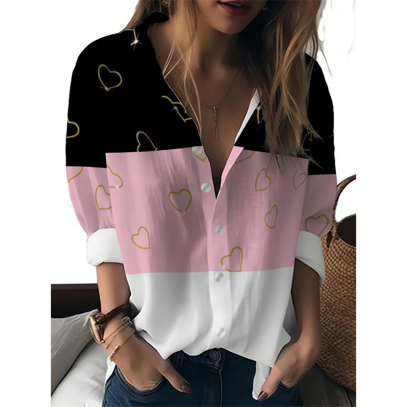 Large Size Lapel Women's Shirts Butterfly Pattern Women's Button Down Shirts Fashionable Women's Temperament Women's Shirts