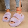 Damen Sandalen mit breiter Weite und Fell, Outdoor-Pantoletten mit elastischem Riemen, Europäische Sommer-Slipper für Damen