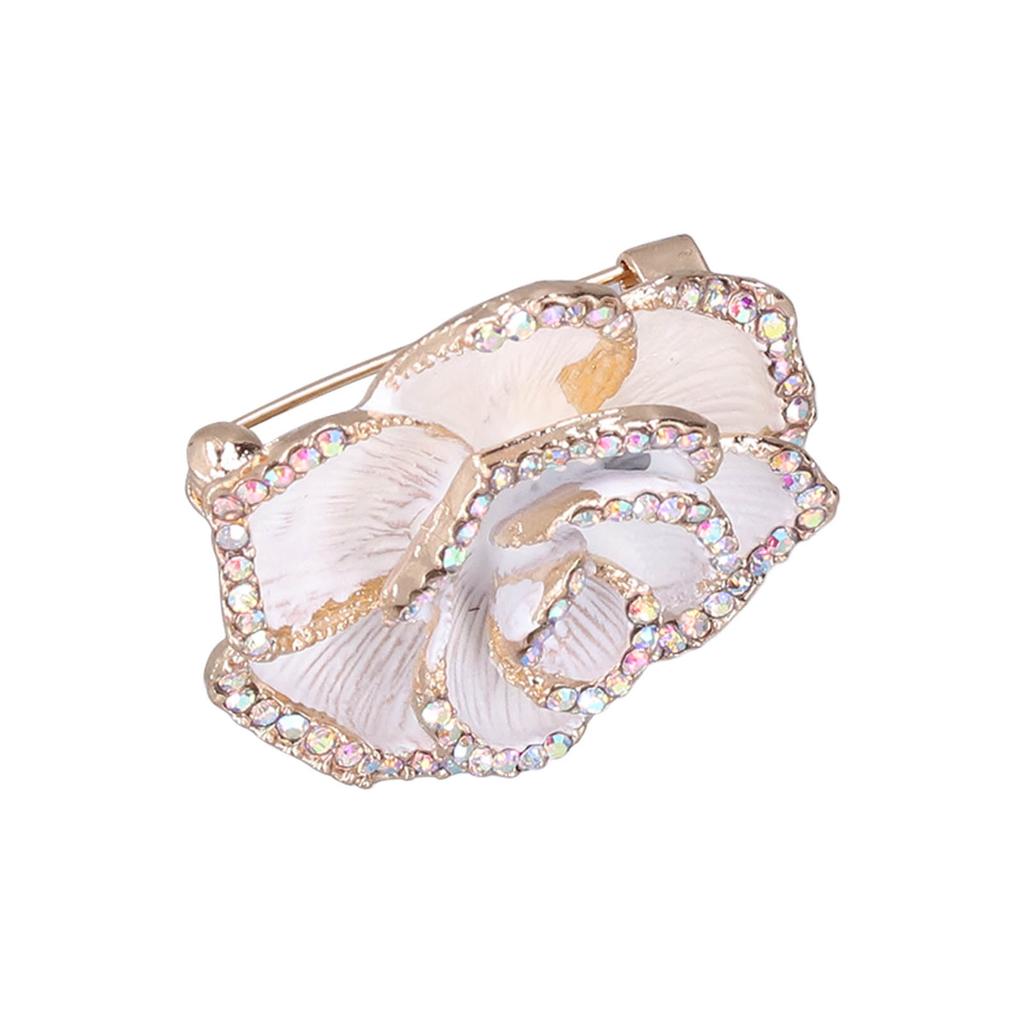 Brooch Pin Camellia Shape Elegant Exquisite Rhinestone Embellished Brooch for Women Clothes Silk Scarf Decoration