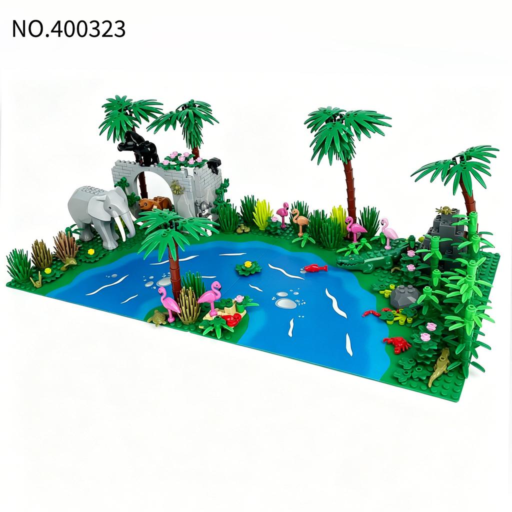 Serie Creativa Foresta Pluviale Tropicale Scena Fiume Giocattoli Blocchi da Costruzione