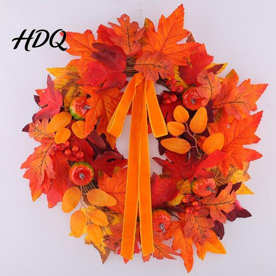 Thanksgiving Dekorationsgirlande für Eingang Herbst Ahornblatt Kürbis Kranz, Künstliche Beeren Ernte Türhänger Herbstlaub Veranda Thanksgiving,