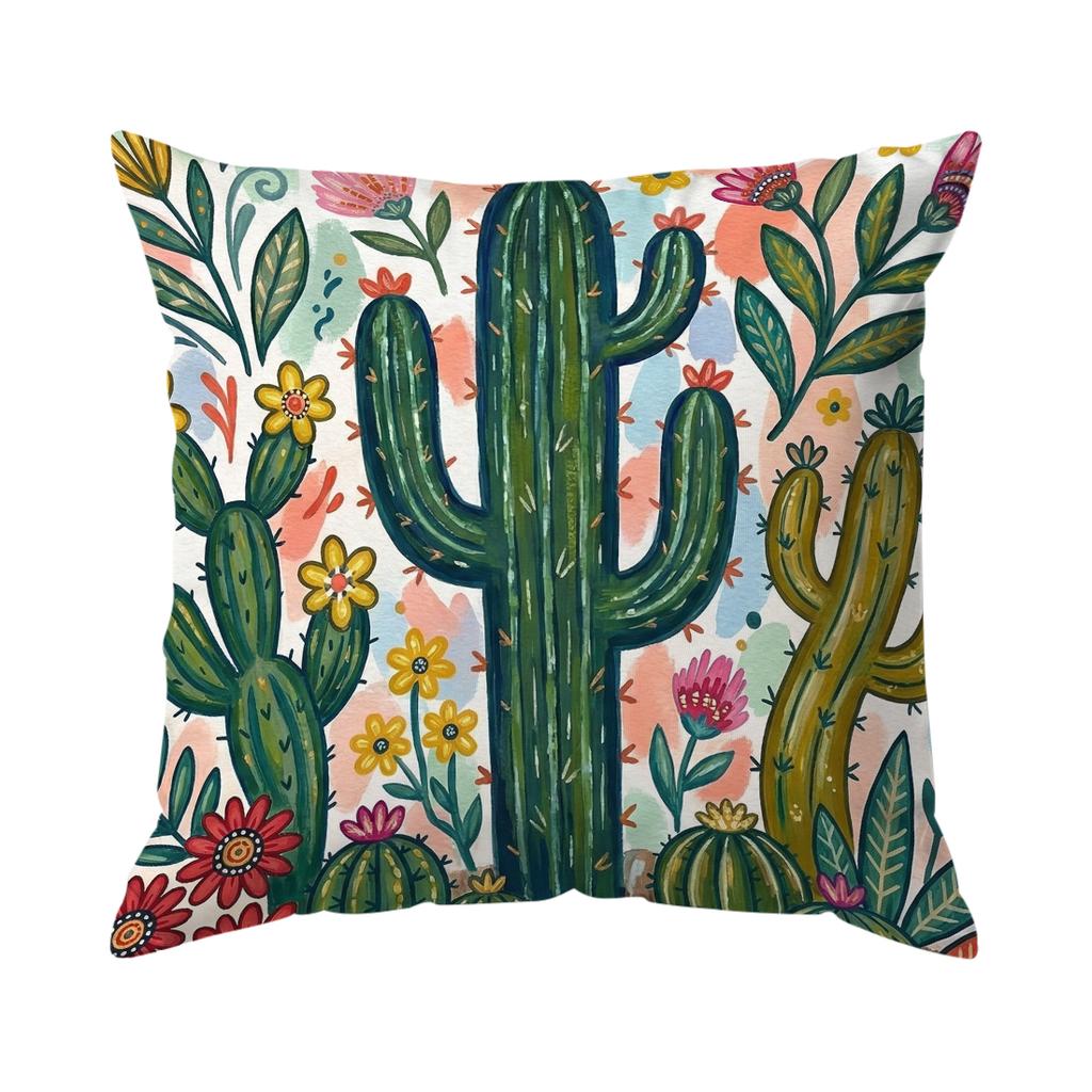 1,4 Pcs Vibrant Cactus And Desert Single-Sided Printed Pillowcase Cushion Cover,Suitable For Living Room,Bedroom,Car Decoration