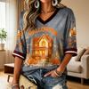 Women's Halloween Printed V-Neck T-Shirt Casual Top