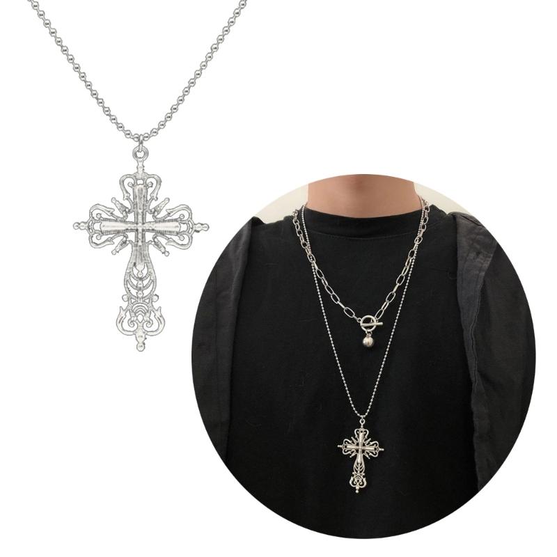 Vintage Cross Pendants Necklace for Women Kpop Punk Chain Necklaces Long Korean Fashion Retro Jewelry On The Neck Gift