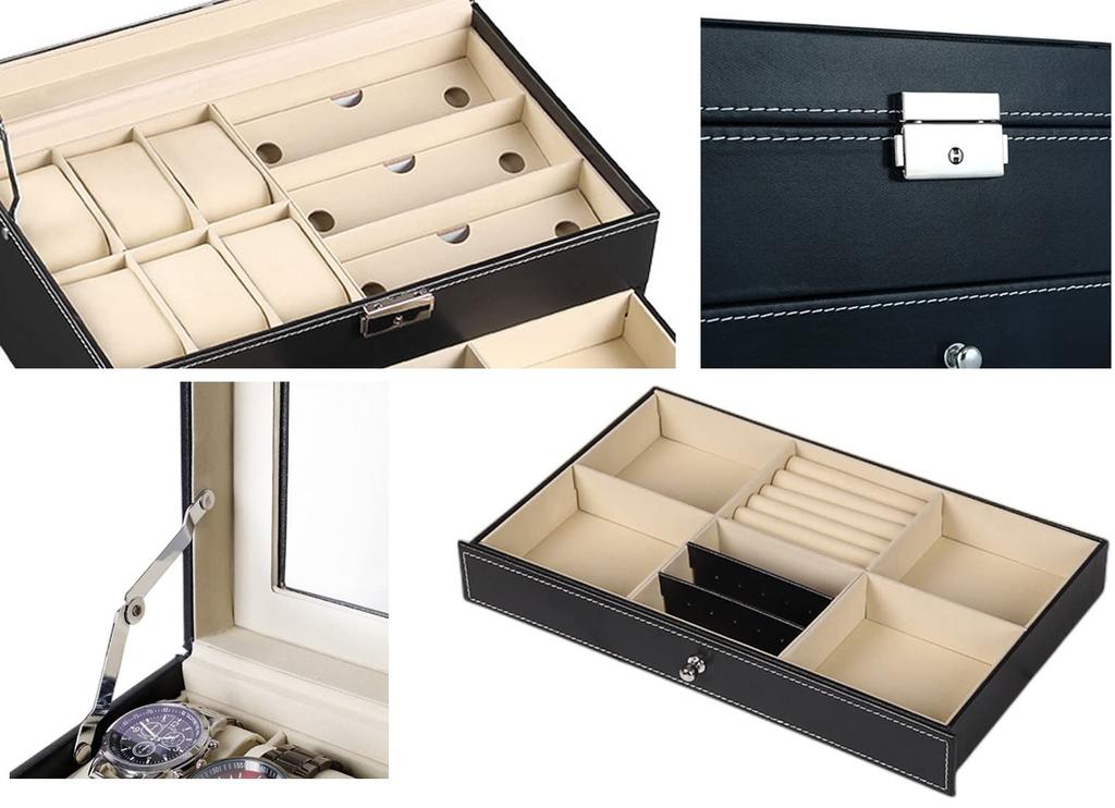 Ansimple And Accessories Storage PU Leather Collection Case 6 3 and Watch, Glasses, Sunglasses, Case, 2-Tier (Holds Watches, Glasses, Accessories)