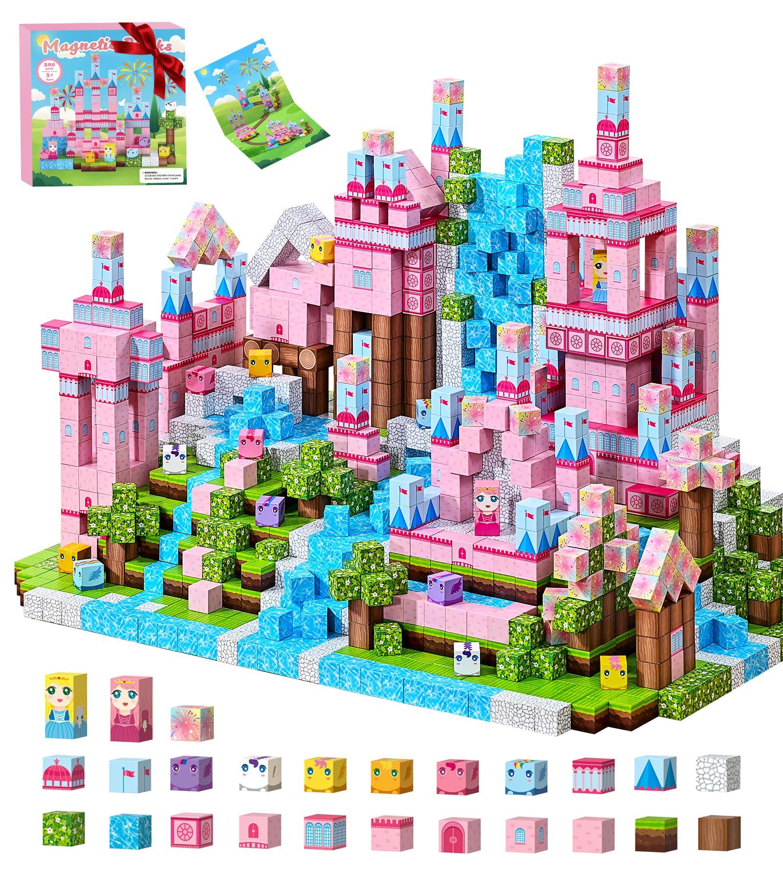 

Magnetic Blocks Educational Toy Castle Building Set Develops and Imagination Perfect for Easter Day Birthday and Holiday Gift 200-Pcs (Ages 3+) розовый