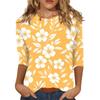 Damen Casual Dreiviertelarm Blumenprint Rundhalsausschnitt Oberteil Leichter Weicher Stoff Bequeme Passform Bluse für den Alltag