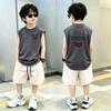 Boys' Trendy Cotton Sleeveless Vest & Shorts Set - Summer Two-Piece for Medium and Large Children