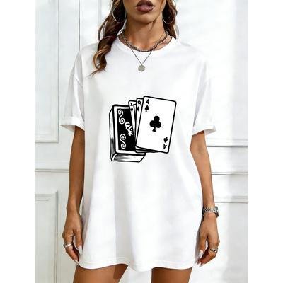 Oversized tričko šaty Černá Potisk hrací karty Ležérní Streetwear outfit
