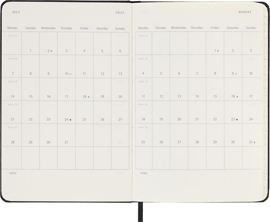 Moleskine 2025 Planner, January Start, 12-Month Weekly Diary, Horizontal, Pocket Size (9cm x 14cm), Hardcover, Black, DHB12WH2Y25