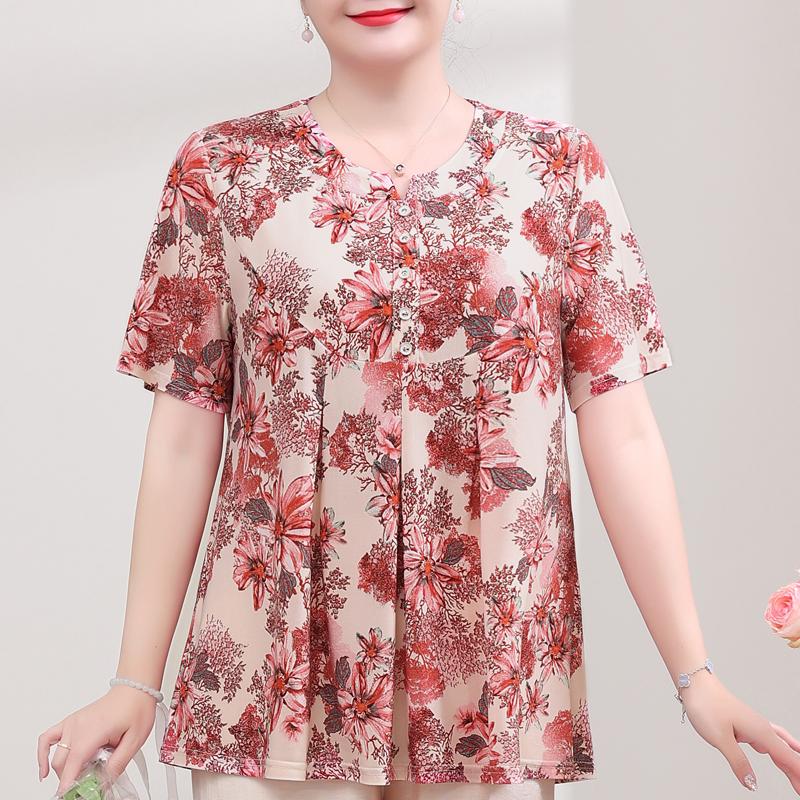 Plus Size Elegant Women's Blouses Summer Oversize Tops Woman Casual Short Sleeve Shirts