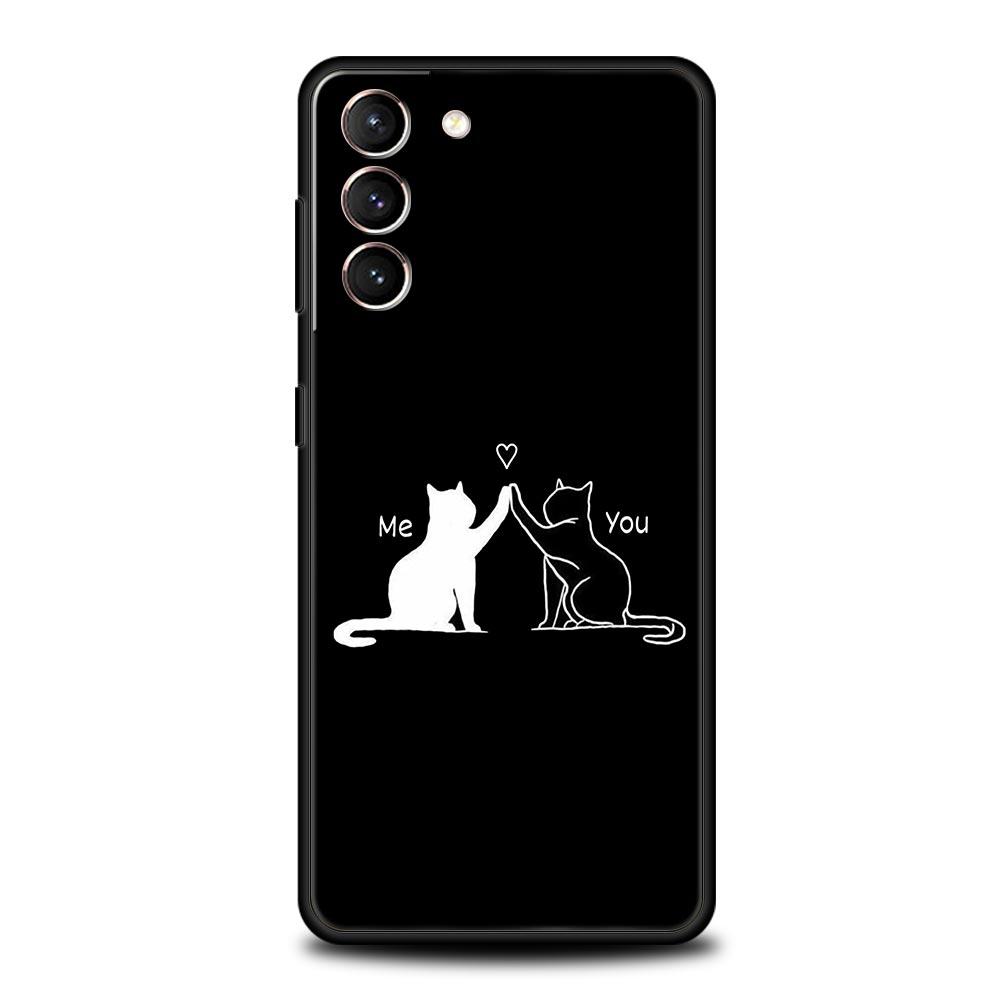 Cat Line Black Cats Phone Case For Samsung Galaxy S25 Edge S24 S23 S22 S21 Ultra S20 FE 5G S10 S10E S9 Plus Soft TPU Cover
