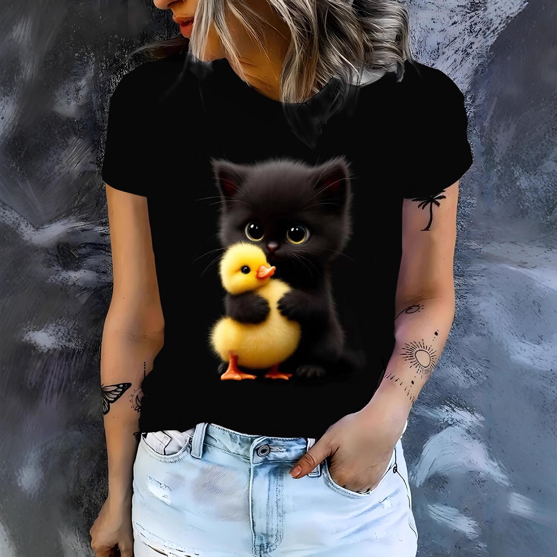 Stylish Simple Animal Short Sleeve Printed Top Comfortable T-Shirts Women’s XXXL