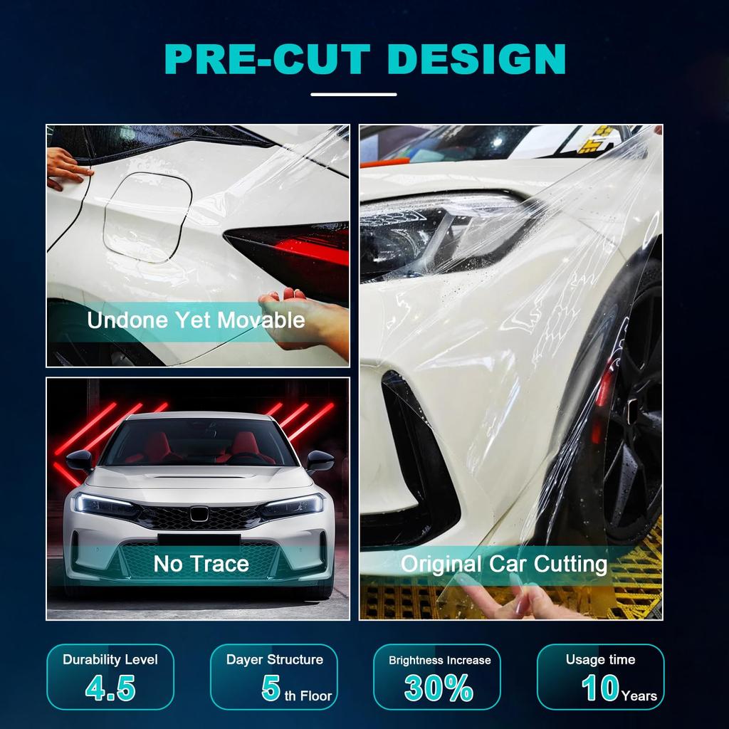 FDAIUN Headlight Film for Honda Civic Type R TPU Protective Film with Scratch Protection and Clear Car Wrap for Honda Civic Type R Includes Headlights