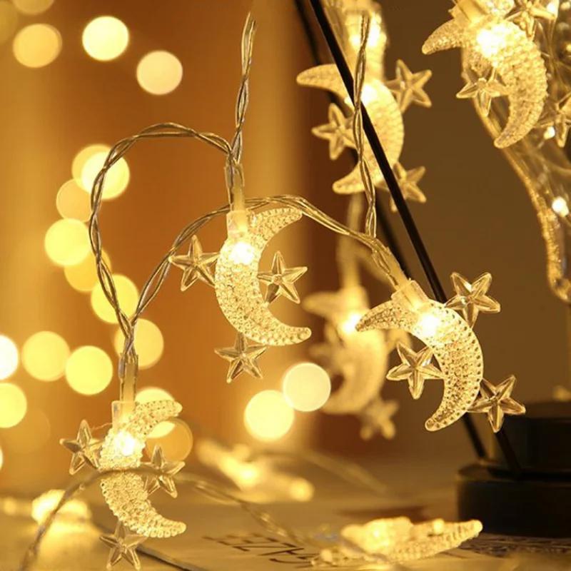 LED Moon Star String Lights Moon Star Fairy Lights for Wedding Decoration Party Festival Lights Ramadan Decorations 2024 Light