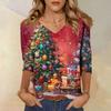 3/4 Sleeve Shirts For Women Print Christmas Tees Blouses Casual Plus Size Basic Tops Pullover