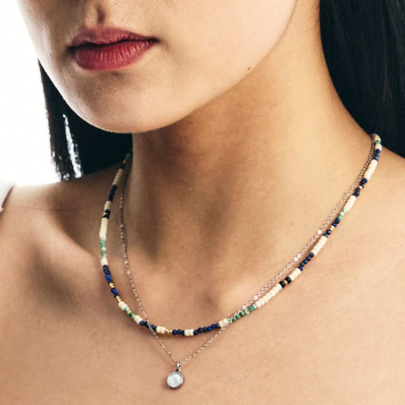 

S SY [SET] pistachio stone necklace & onyx pendant necklace OS