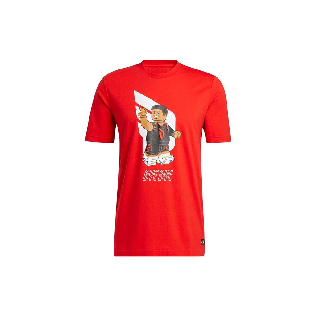 Adidas X Lego Co-Branded Dame Fun Brick Print Basketball Short Sleeve T-Shirt Men Tops Red HA7056
