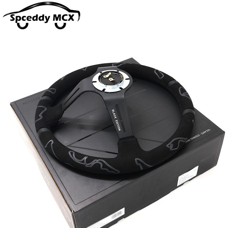 13.5inch Deep Dish Racing Steering Wheels Universal Black Edition Deep Corn 335mm Sports JDM Steering Wheel Suede Doodle