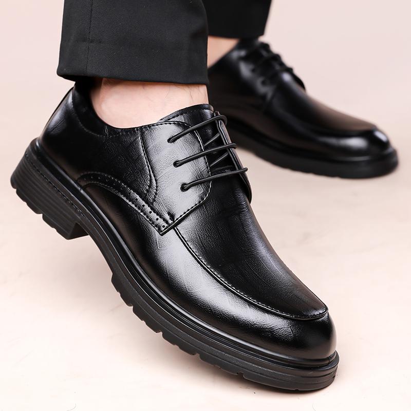 High Quality Men's Casual Leather Business Shoes Round Toe Lace-Up Office Walking Shoes 2026 New Comfy Thick Bottom Oxford Shoes
