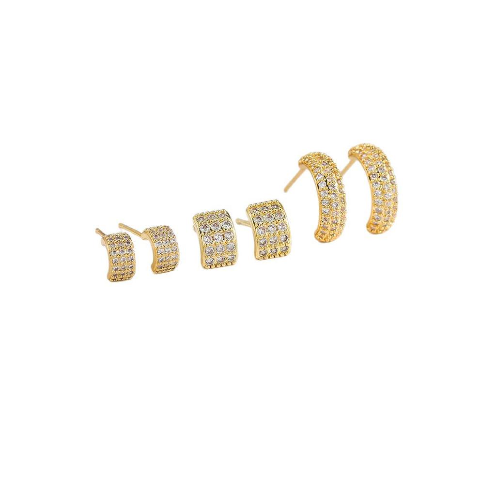 High-Grade Curved Gold Plated Silver Diamond Zircon Earrings for Women - Spring/Summer 2026