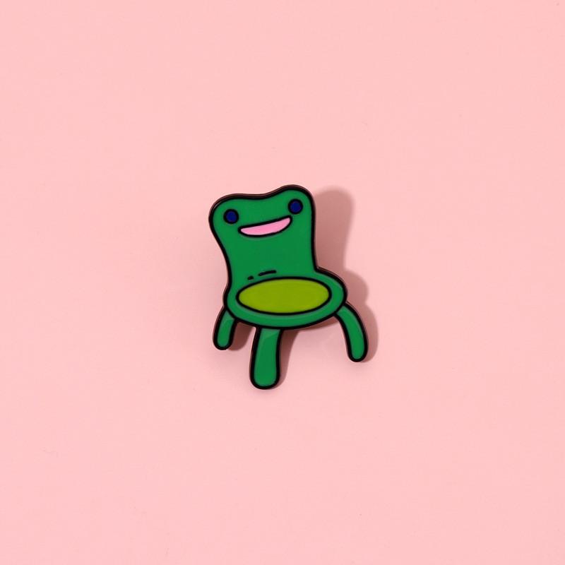 Quirky Green Frog Chair Brooch Unique Cartoon Design Stylish Alloy Pin Badge For Fashion
