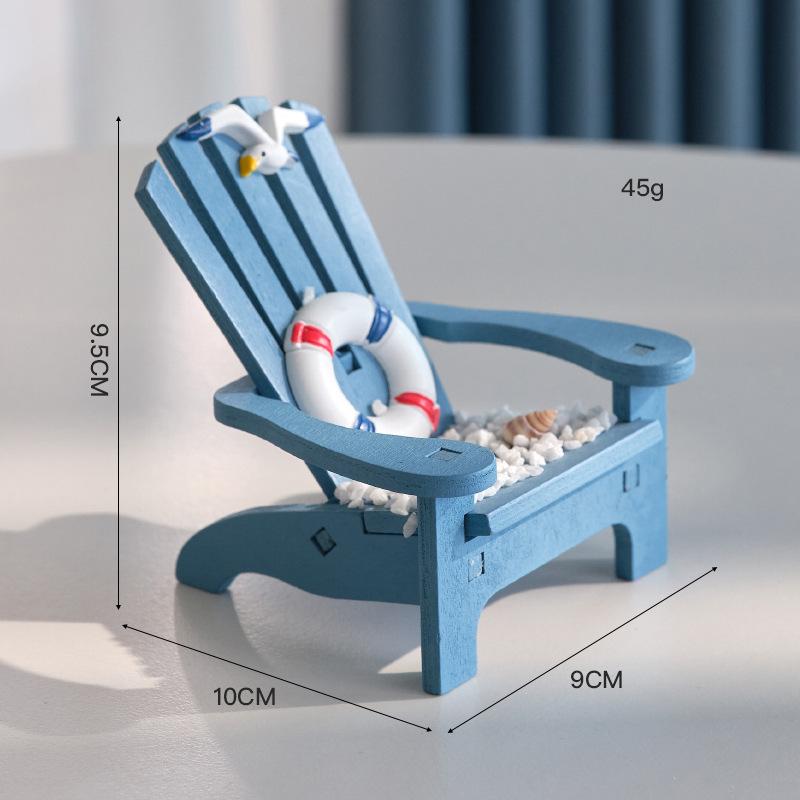 Mediterranean Blue Mini Wood Beach Chair Figurines for Garden Dollhouse Desktop Beach Decor  Desk Decoration Room Decor