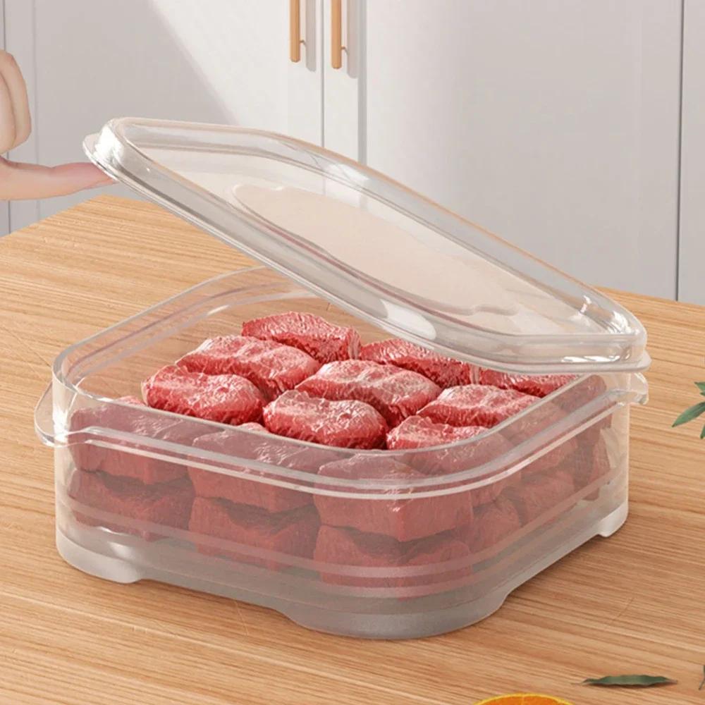 3Pcs Plastic Refrigerator Storage Box Transparent Freeze Meat Vegetable Fresh-Keeping Storage Container With Lid For Kitchen