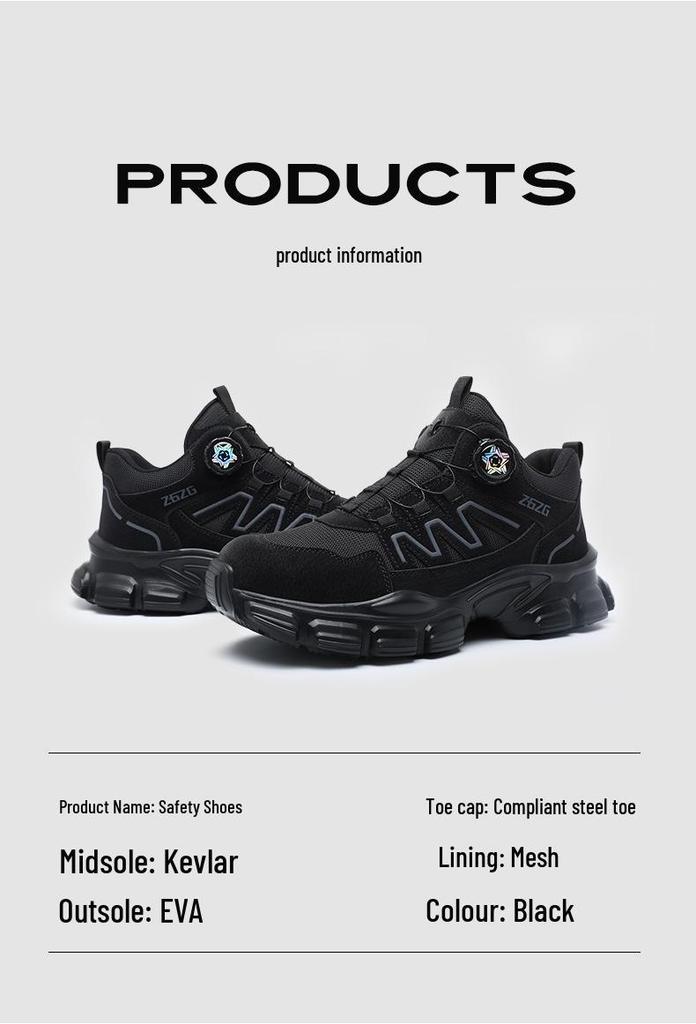 Men's Lightweight Safety Work Shoes - Anti-Smash, Anti-Puncture, Shock-Absorbing, Breathable, Soft Sole, Mid-Top Labor Protection.