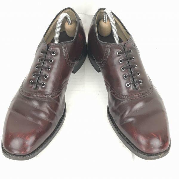 80s Vintage Johnston & Murphy leather saddle shoes hole-cut red brown size 28.0(USED)