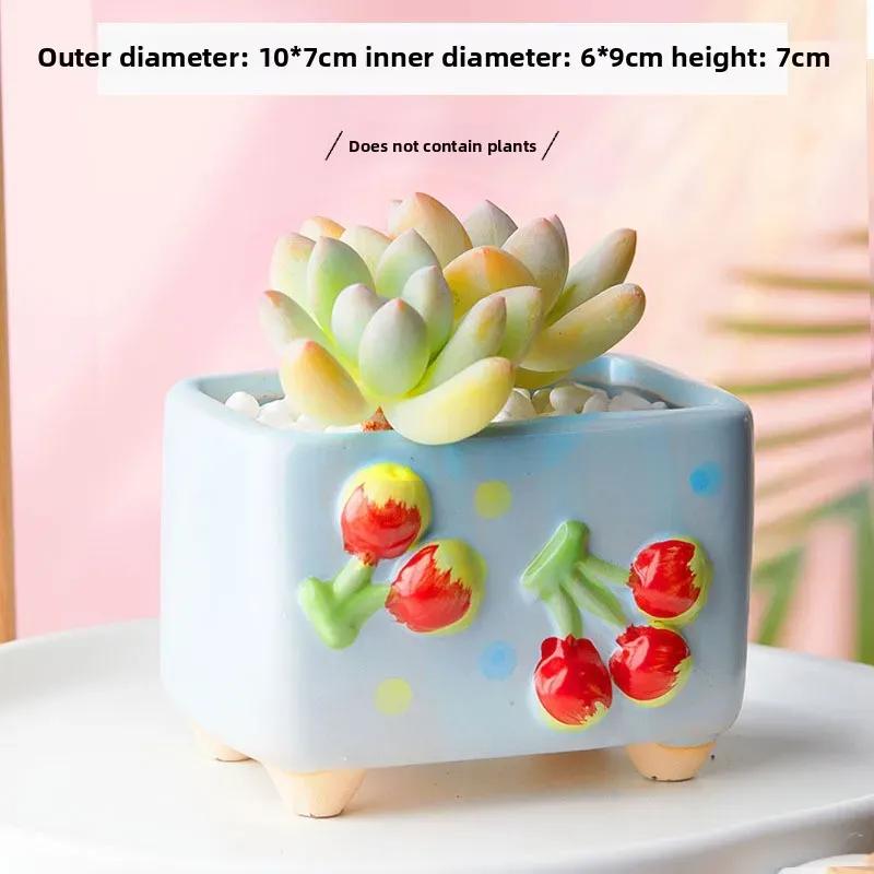 Hand-painted Ceramic Succulent Flower Pot Home Creative and Cute Flowerpot Fruit-shaped Square-mouthed Plant Small Flower Pot