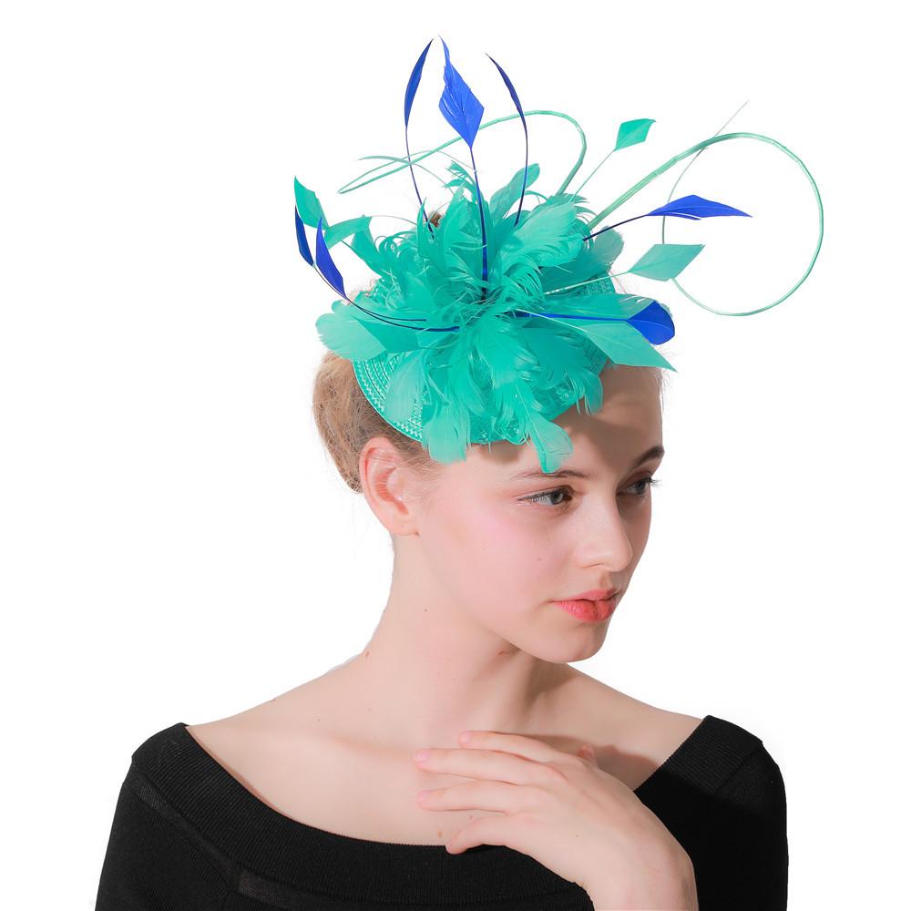 

European And American Feather Headgear Popular Bridal Hair Accessories Banquet Photo Top Hat Jadeite Green Headgear