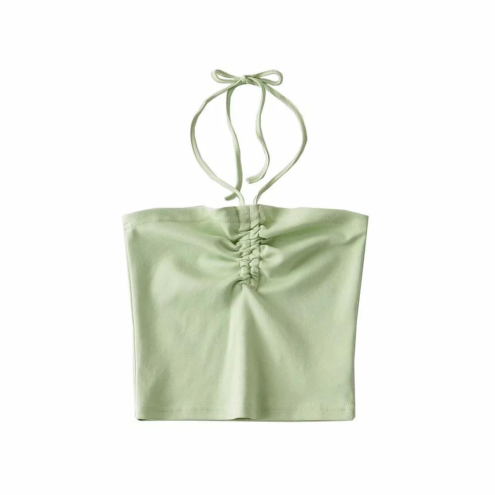 European And American Style Drawstring Neck Vest, Fashionable New Short Style Slim Fit Camisole Top For Women