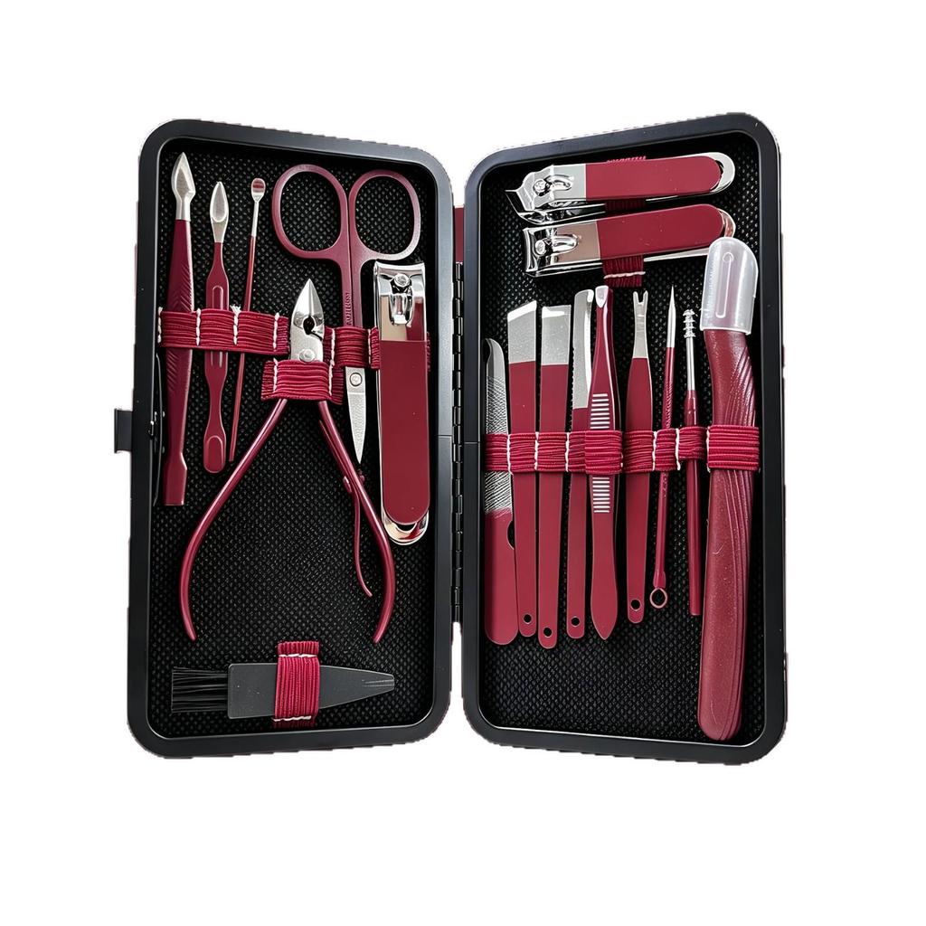 24-Piece Stainless Steel Nail Clipper and Manicure Set in Black and Red