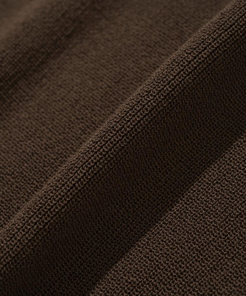 KNITTED Coolever Henley Neck Short Sleeve Knit Brown