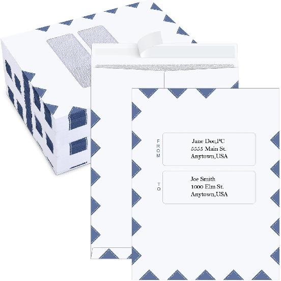 100 Pcs EGP First Mail Alternate Window Envelope Double Window Envelope 9 1/2 x 12 EGP Tax Organizer Mailing Peel and Seal Security