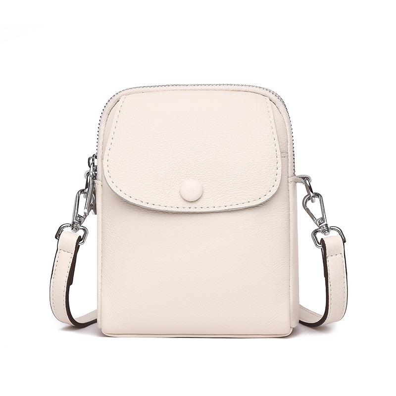Leather mobile phone bag new trendy fashion shoulder messenger bag first layer cowhide bag белый