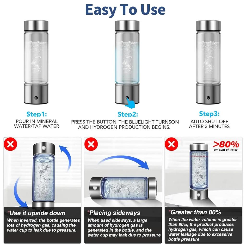 Rechargeable Hydrogen Water Bottle Alkaline Maker Portable Ionizer Cup Super Antioxidant Rich Generator for Health