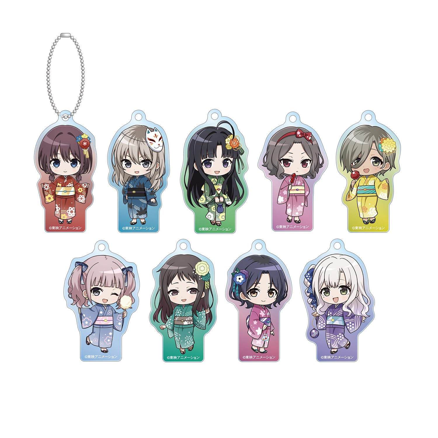 Girls Band Cry Trading Chibi Character Yukata Acrylic Box of 9 Ver. Keychains,