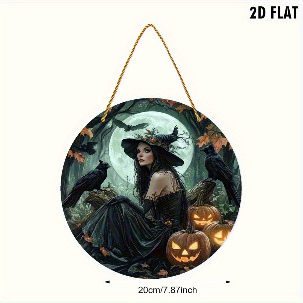 2D Flat Acrylic Vintage Witch Halloween Wall Decor - Window Pendant with Raven and Pumpkin Design, Home Garden Party Decor, for Halloween Christmas