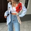 New Women's Autumn Casual Vacation Personalized Trendy Printed Striped Patchwork Shirt