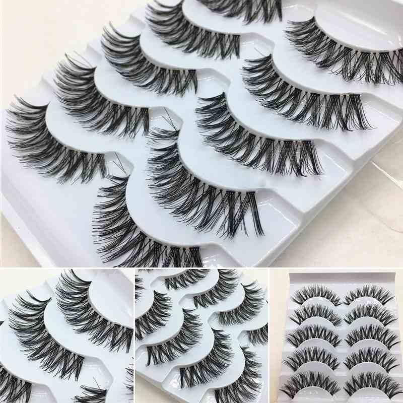Buy PDPO 5 Pair Handmade Natural Long Thick Cross Makeup Tool False ...