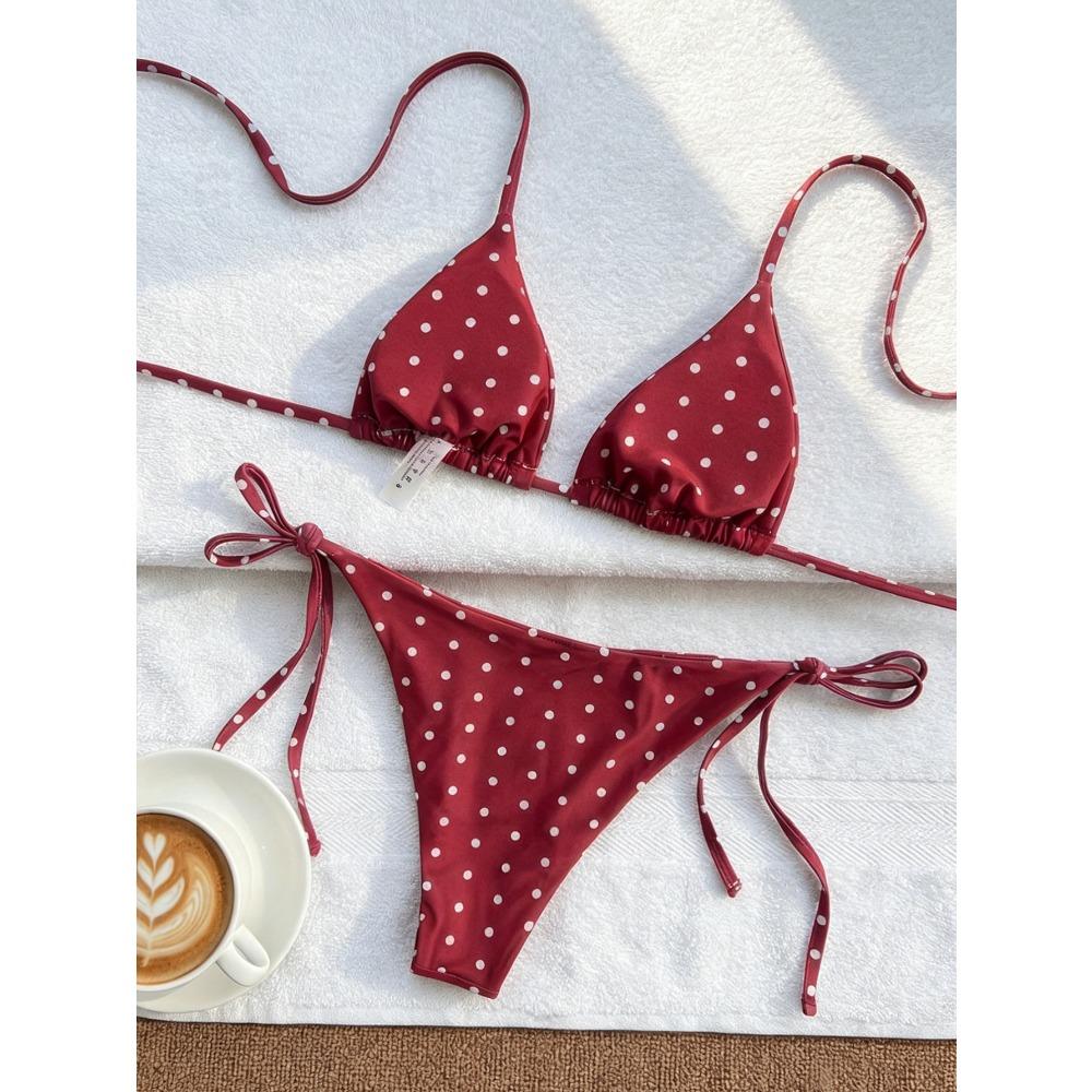 Dot Polka Tie Side Women Bikini Set Sexy Split Triangle Swimsuit For Beach Spa Multi Colors