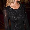 Women's Sexy Sheer Mesh Long Sleeve Mini Dress Sparkly Crew Neck A Line Dress Party Club Night Outfit