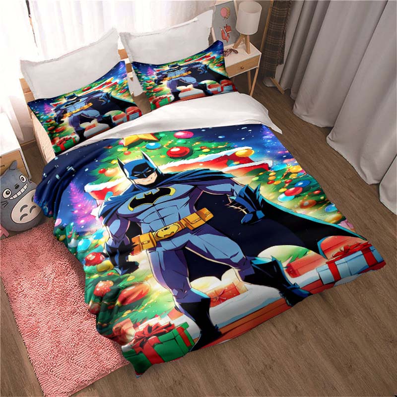 3D Printed Batman Cartoon Pattern Bedding and Duvet Cover Set, Soft and Warm Dormitory Bedding Set