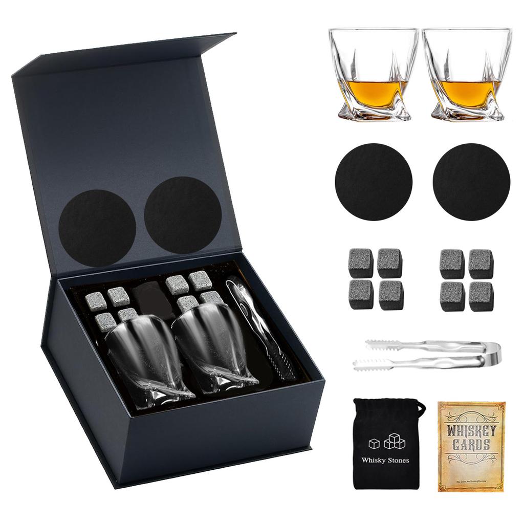Manufacturer's Bestseller Premium Bar Accessories Whiskey Glass Set 2 Glasses 8 Stone Wooden Box Granite Ice Stone for Various
