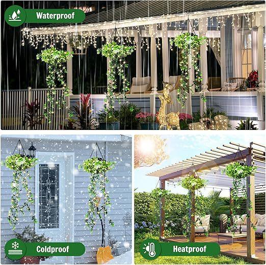 Solar Powered Outdoor Artificial Plant Ivy Lamp Waterproof Hanging Plant Garden Balcony Decoration Landscape Decoration Lamp