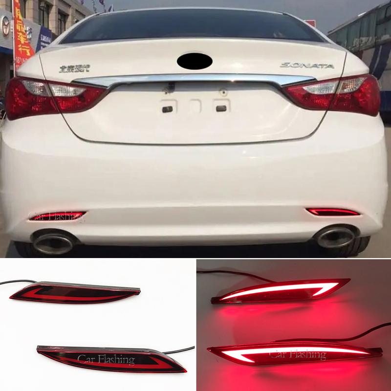 Car Flashing 2PCS LED Rear Bumper Reflector For Hyundai Sonata 8 2010 2011 2012 2013 2014 Brake Light Fog Lamp Turn Signal