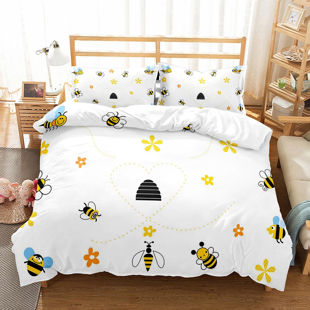Yellow Bee Duvet Cover Collection Cartoon Wild Animals Pattern Quilt Cover With Pillowcase Lightweight Soft Gift King Queen Full Size