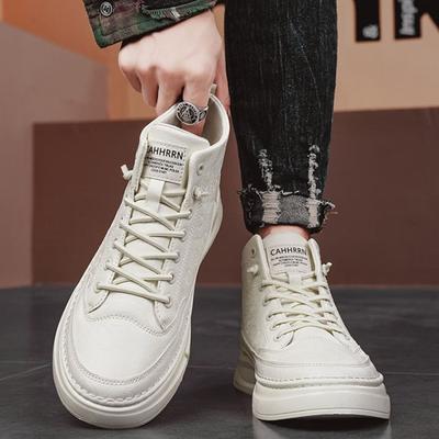 Heren 2026 Lente Herfst Leer Waterdicht Hoge Top Board Schoenen Jeugd Student Lengte Verhogend All-Match Casual Werk Sneakers